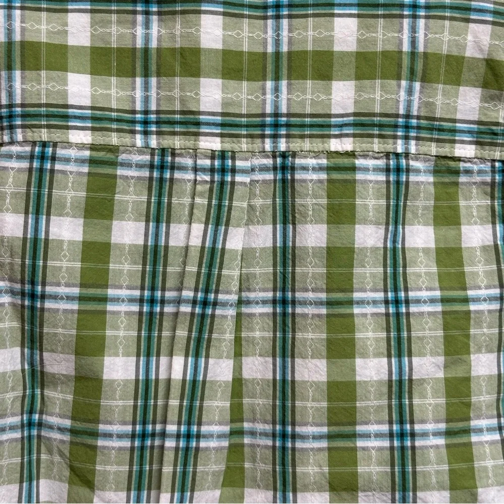 Old Navy Boys 4T Green Plaid Button Up Shirt Pockets Short Sleeves